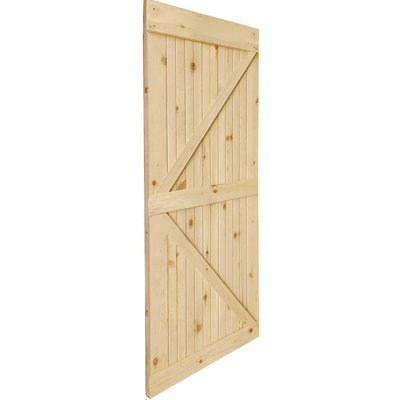 Flush Solid and Manufactured Wood Unfinished K-Bar Solid Core Pine Interior Barn Door
