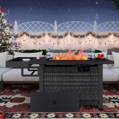 52 Inch Wicker Outdoor Fire Pit Table, 50000 Btu Propane Fire Table With Lid & Cover