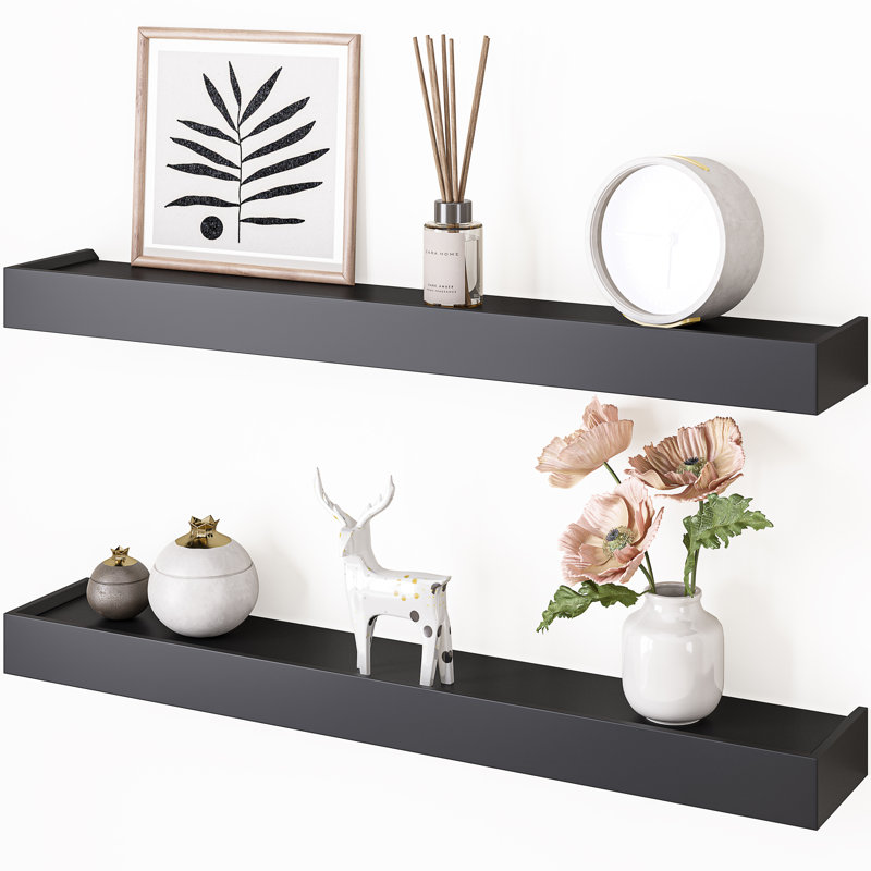 Array 24" W x 4" D Floating Shelves for Wall, Black, 1.75" H x 24" W x 4" D