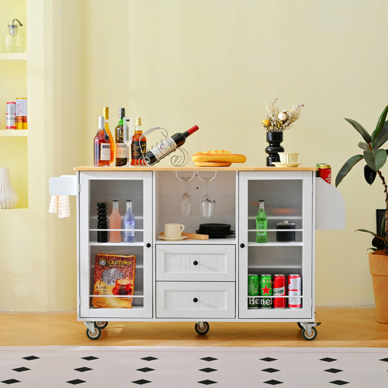 Îlot de cuisine mobile, chariot de rangement avec roulettes et 2 tiroirs