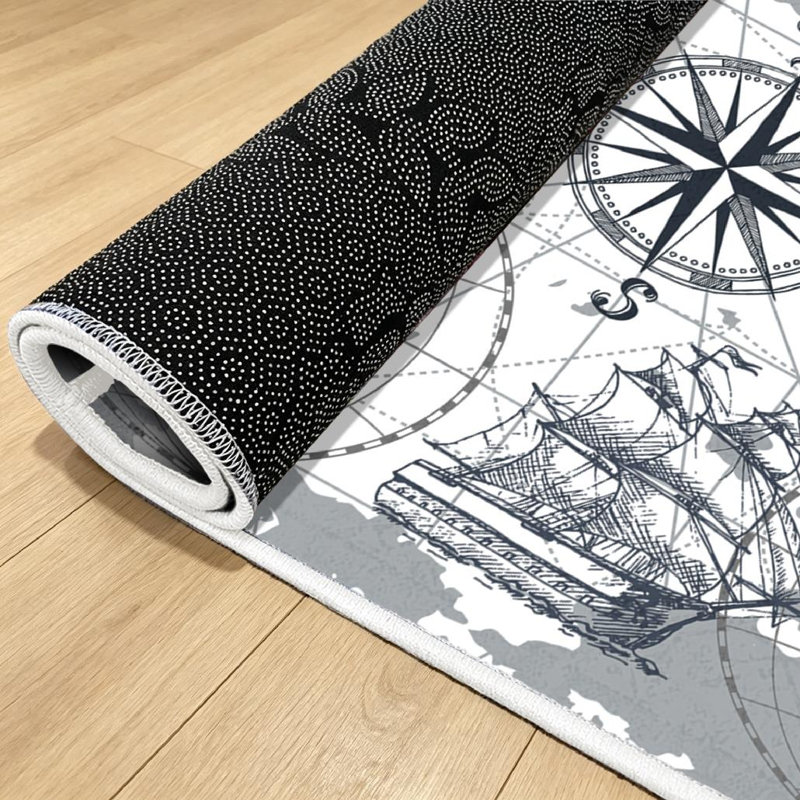 Tapis bleu bleu lavable à la machine, Rectangle 32 po x 47 po
