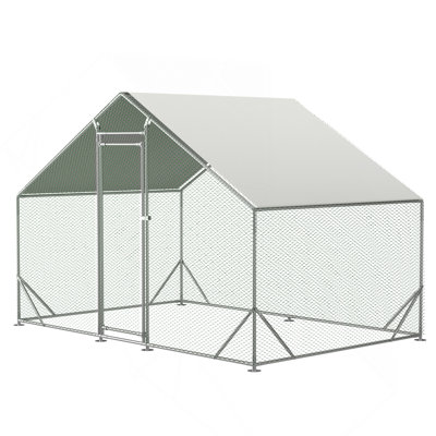 Grand poulailler en métal, poulailler sans rendez-vous, cage à poules en forme de poule en fil de fer galvanisé, cages à lapins avec couvercle imperméable et anti-ultraviolet pour l'extérieur (L 10 pi x l 6,6 pi x H 6,56 pi)