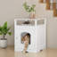 Enclos pour bac à litière blanc pour chat - Maison d'intérieur en bois avec bac dissimulé, étagère fonctionnelle, crochet latéral et structure, table moderne pour salon ou chambre à coucher en blanc, crochet d'étagère.