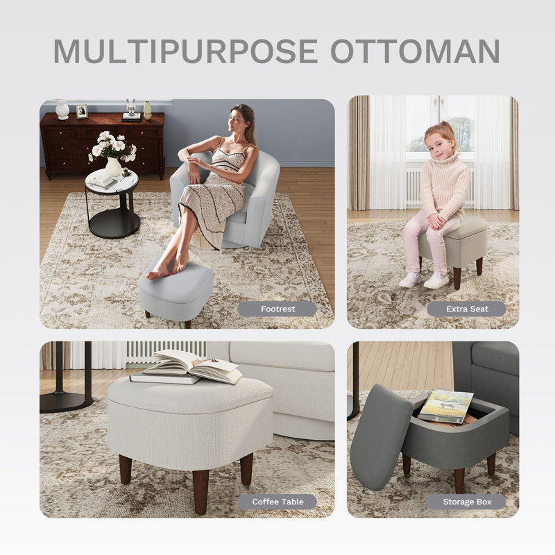 Fauteuil demi-tonneau pivotant avec repose-pieds, Gris clair