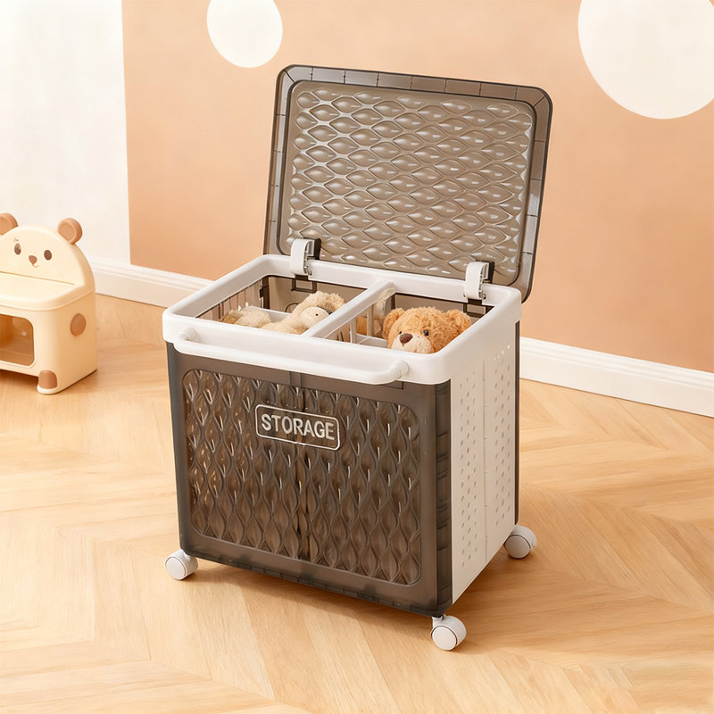 Plastic Laundry Basket, Black, 48.5cm H x 49cm W x 35cm D