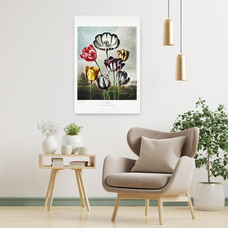 Art contemporain contemporain, paysage de tulipes rustiques rétro, H 36 po x l 24 po