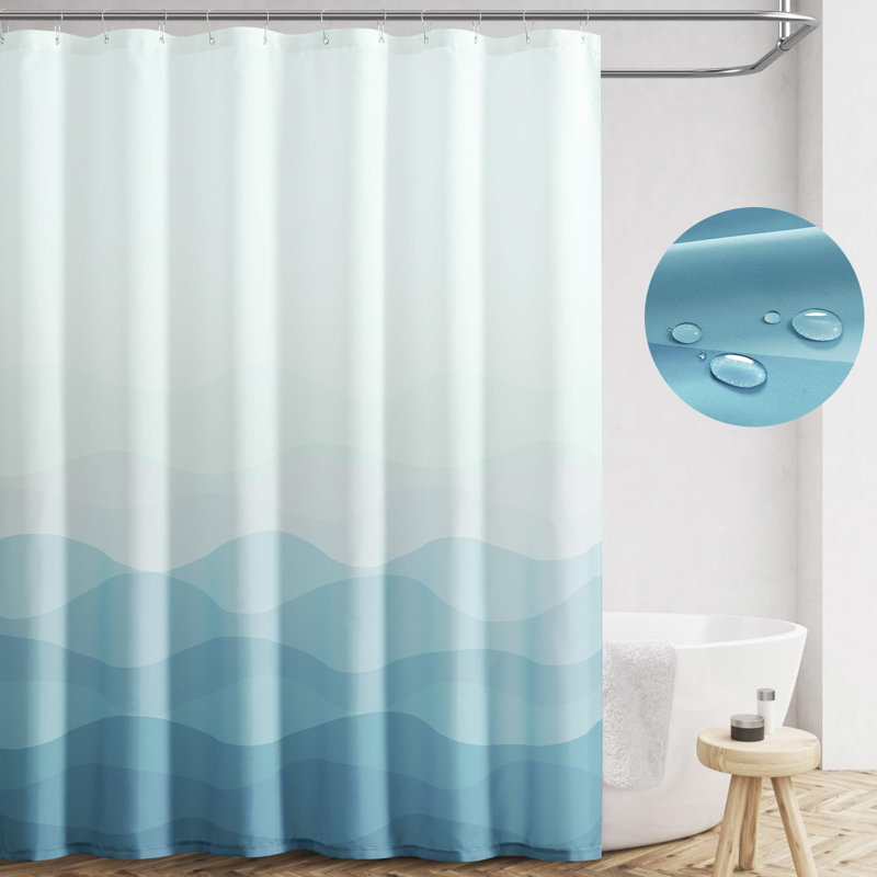 Rideau de douche bleu clair en tissu imperméable à l'eau Ocean Wave pour salle de bain