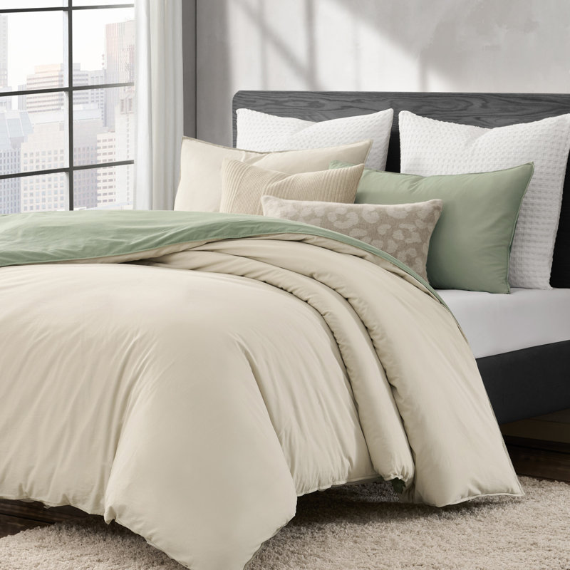 Ensemble d'édredon grand réversible Dkny, Vert, Édredon pour grand lit + 2 taies décoratives