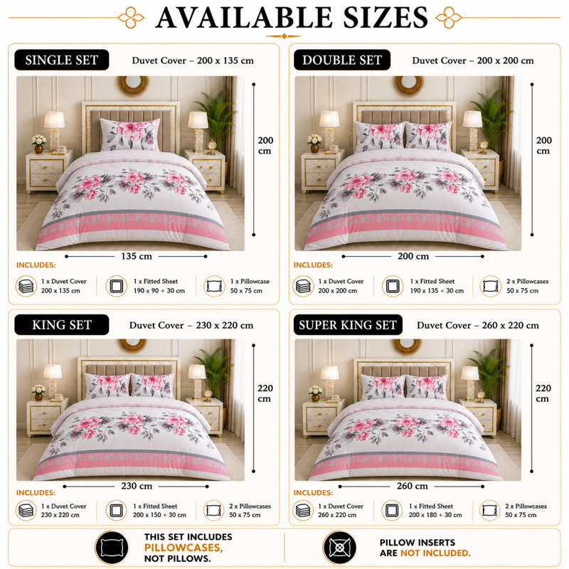 Microfiber Floral Duvet Cover Set, Double Duvet Cover + 3 Additional Pieces