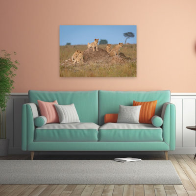 Savannah Lion Cubs Abstract Contemporary Landscape Nature Wall Art Print by Jeffrey C. Sink - 1 Piece Wrapped Canvas Wall Art