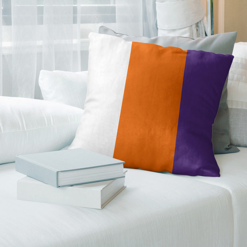 Leather/Suede Reversible Throw Pillow, 18" x 18", White/Orange/Purple