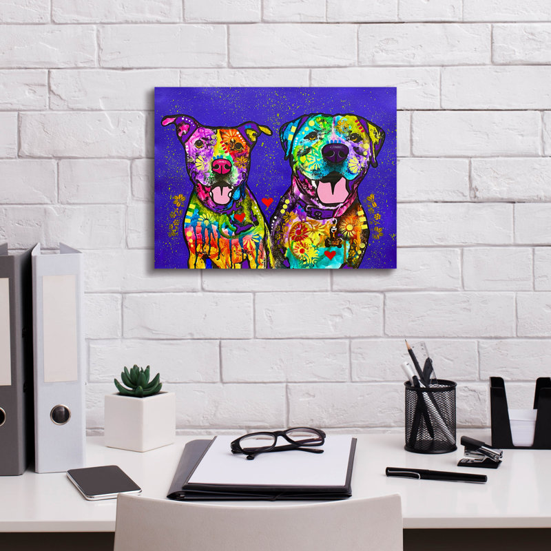 «Two Pitties» par Dean Russo, art mural sur toile, H 12 po x l 16 po x P 0,75 po