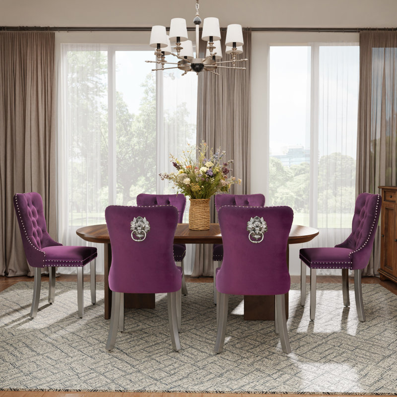 Modern Tufted Velvet Upholstered Dining Chairs Kitchen Chairs (Set of 6), Purple