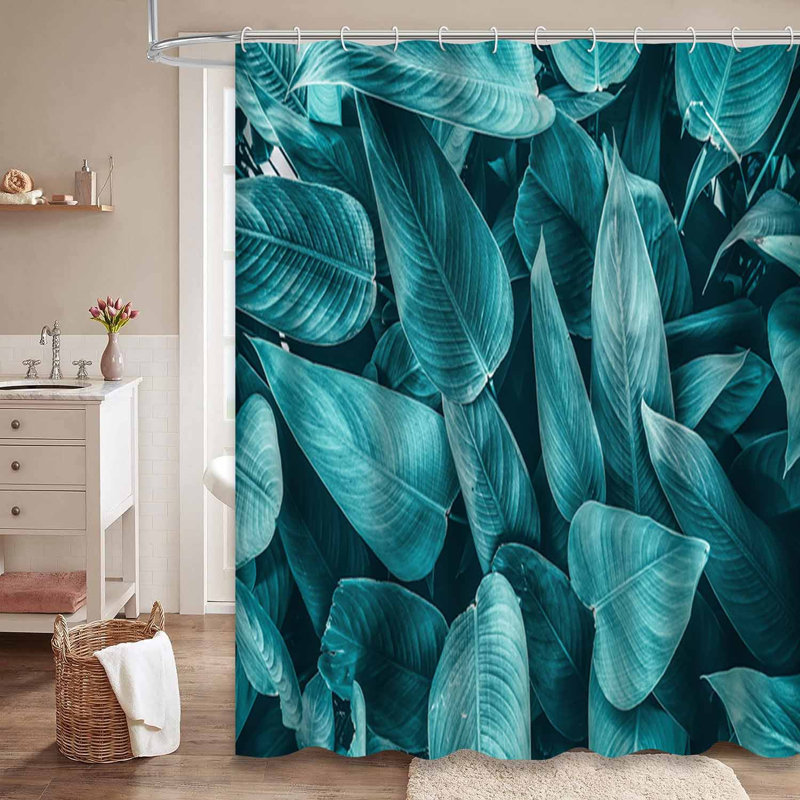 Rideau de douche à motif de feuilles tropicales tropicales avec 12 crochets, L 72 po x l 78 po