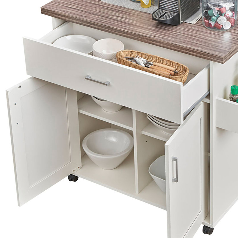 Techni Home Deluxe Mobile Kitchen Island Cart With Water Resistant Top, Storage Cabinets With Adjustable Shelves, And Towel & Spice Rack, Kitchen Island