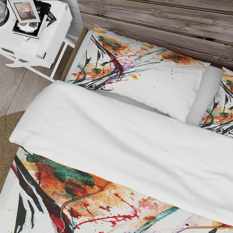 Ensemble de housse de couette abstract handpainted fleurs, Housse de couette très grand + 2 taies décoratives