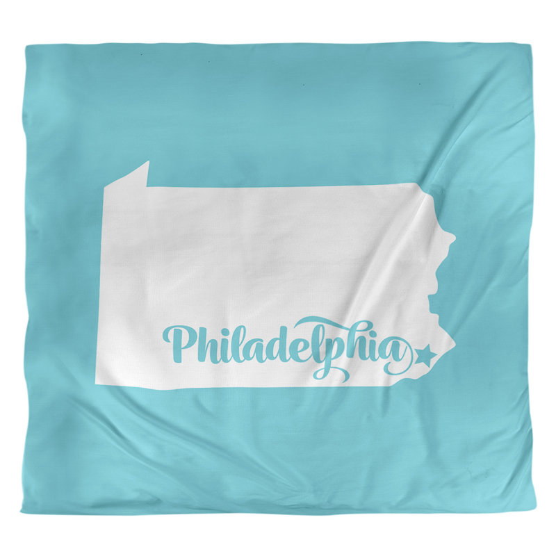 Housse de couette réversible simple Philadelphia Pennsylvania, Housse de couette pour très grand lit, Bleu sarcelle