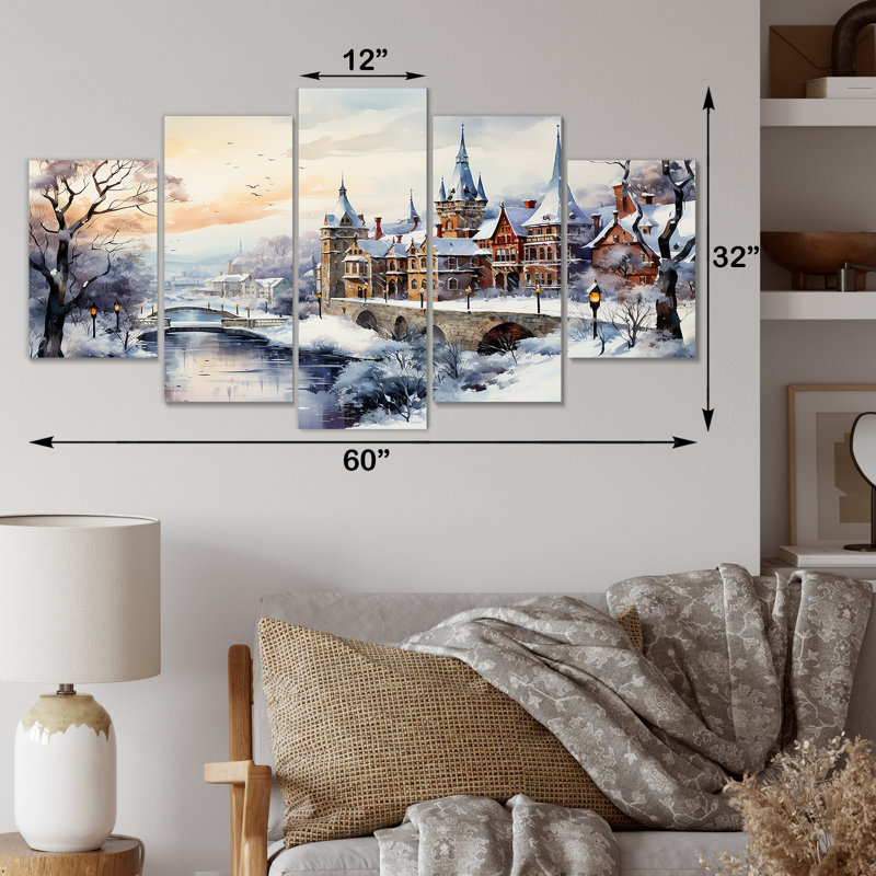  «Wonderful Village Winter At Christmas II - Winter Landscape Multipanel Wall Art