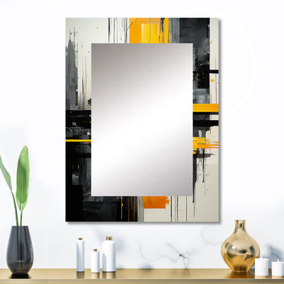 Jaune et noir, géométrie rayonnante collage I - miroir mural abstrait, miroir décoratif moderne, impression d'art en métal