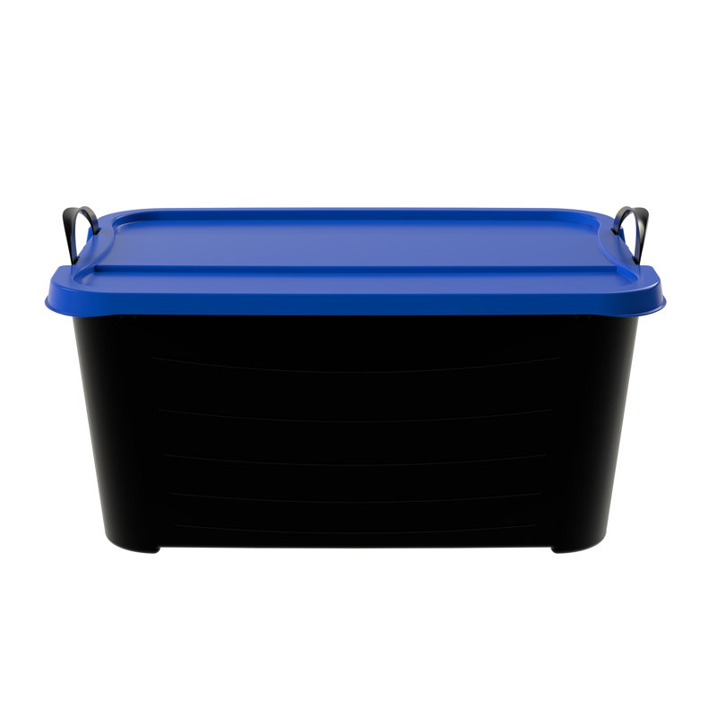 Life Story 55 Quart Stackable Storage Bin, Heavy Duty Lidded Container, 6 Pack, Black/Blue