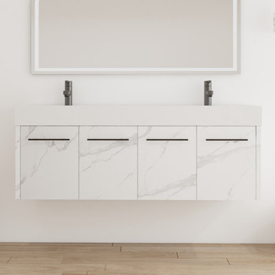 Ensemble de meuble-lavabo mural moderne avec 4 portes et lavabo en résine Ivinghoe