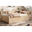 Lit de jour simple avec couchette, structure de lit de jour en bois avec tiroirs de rangement, tablettes latérales et bureau, doré-1679126915-1679126917
