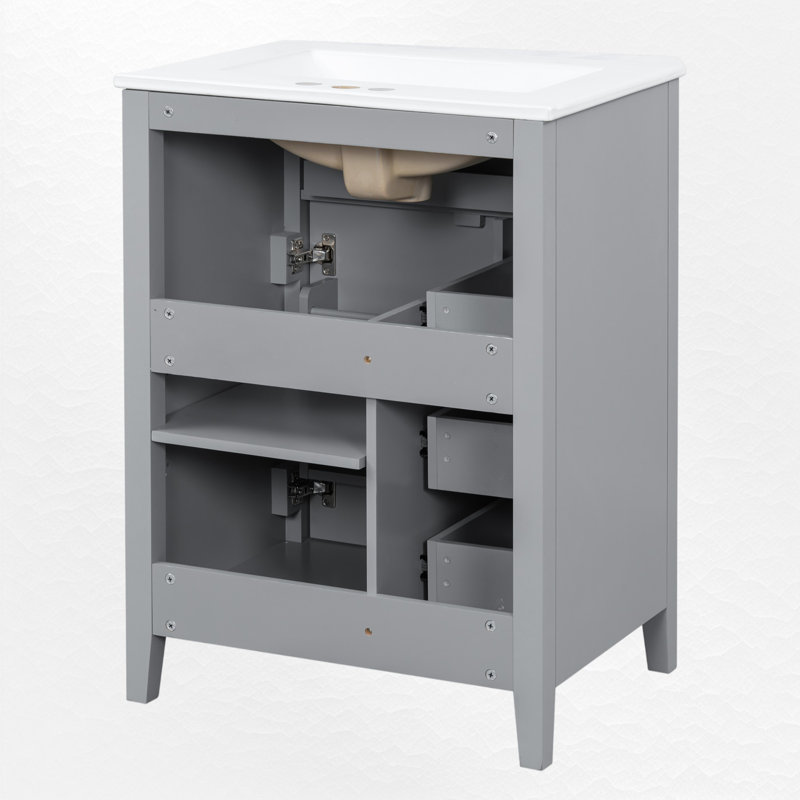24" Single Bathroom Vanity Set, Gray, Silver