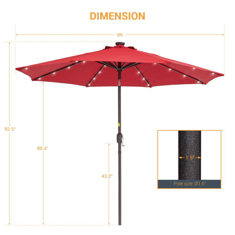 Parasol de marché éclairé 108 po Donyel, Rouge
