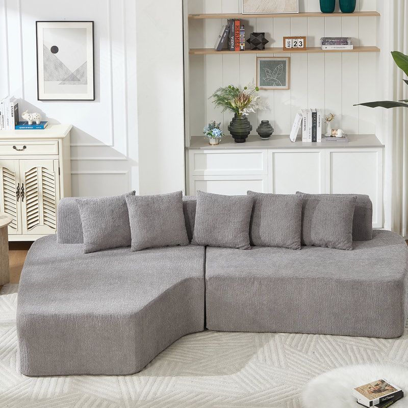 Canapé modulaire à compression avec méridienne confortable, canapé à compression irrégulière en forme de L avec siège profond, canapé-lit modulaire minimaliste pour salon, chambre à coucher, salon, salon, gris clair