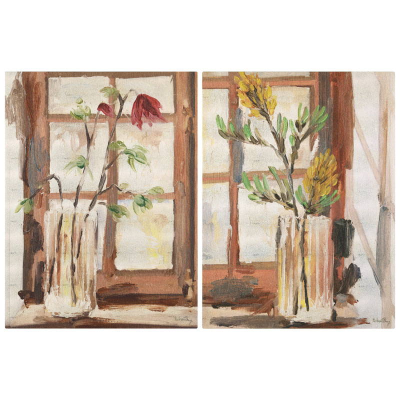 «Timeless Serenity I & II», ensemble de vases muraux sur toile chagrine métallique dorée
