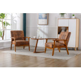 Accent Chairs Set of 2 with Side Table, Wood and Fabric Armchairs Side Chair