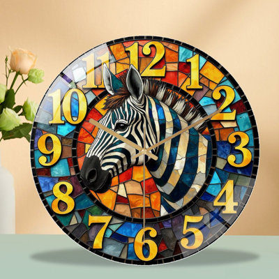 Horloge murale vitrail Zèbre - Horloge murale 12 po
