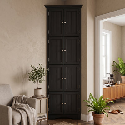 72" Corner Kitchen Pantry Storage Cabinet with 8 Doors, 4-Tier Tall Storage Cabinet with 4 Shelves, Wood Corner Cabinet For Bathroom, Living Room, Kitchen