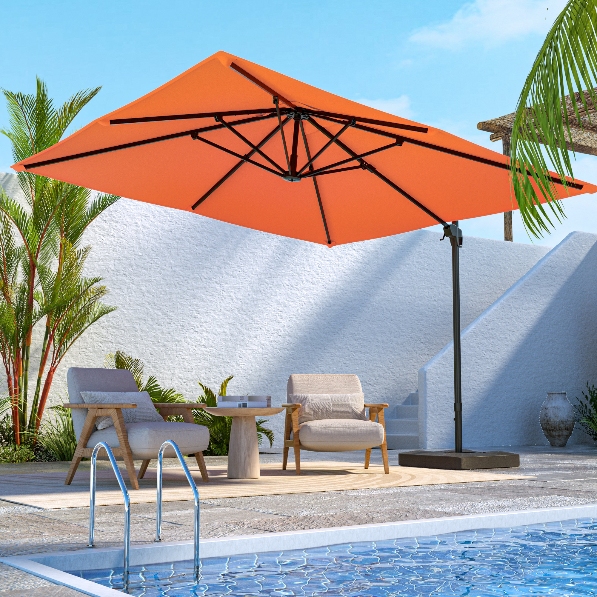 Arlmont & Co. Ronalie 120'' Square Cantilever Umbrella with Weight Base