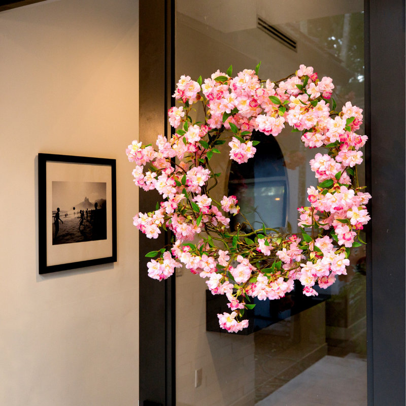 30In. Artificial Pink Cherry Blossom Wreath