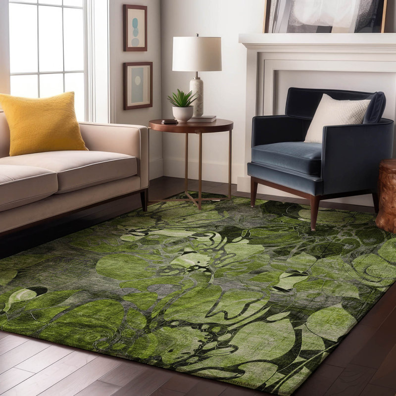 Tapis fougère de qualité supérieure lavable à la machine Cerrito AMF558, Rectangle 2 pi 6 po x 3 pi 10 po