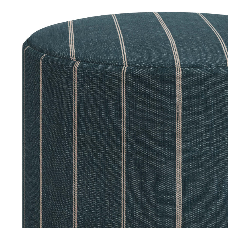 Epaulette Upholstered Ottoman, Fritz Indigo Stripe