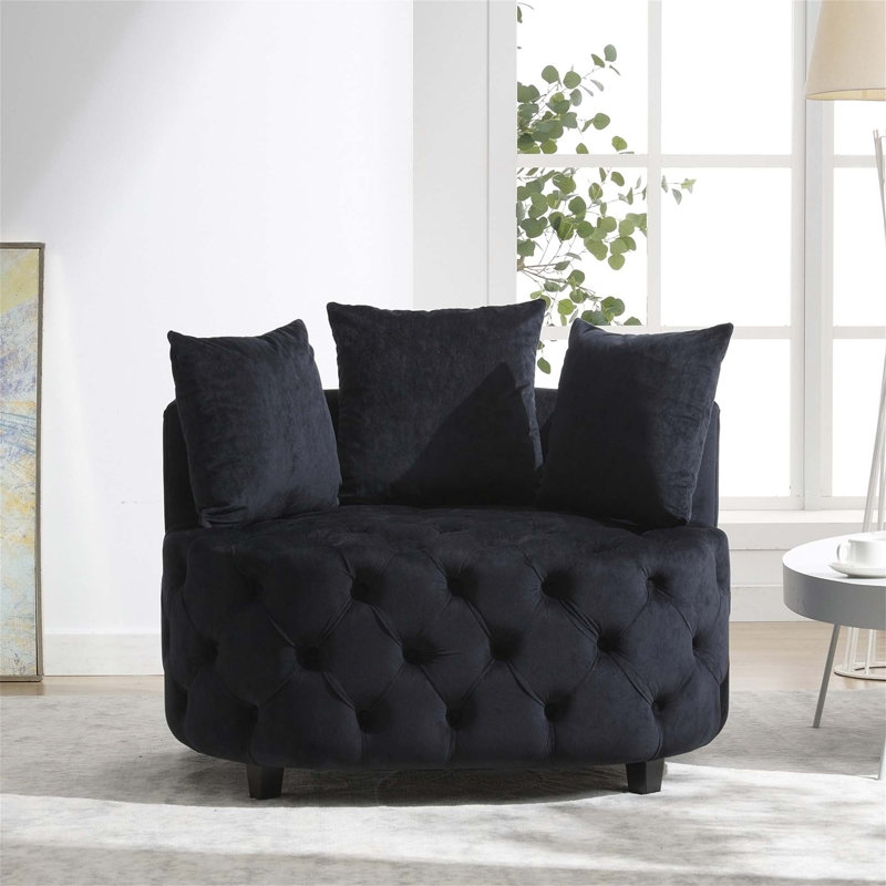 Furniture,Accent Chair / Classical Barrel Chair for living room / Modern Leisure Sofa Chair, Black Velvet