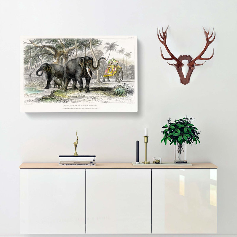 Asian Elephants by Oliver Goldsmith - Wrapped Canvas Painting, 35cm H x 50cm W x 3cm D