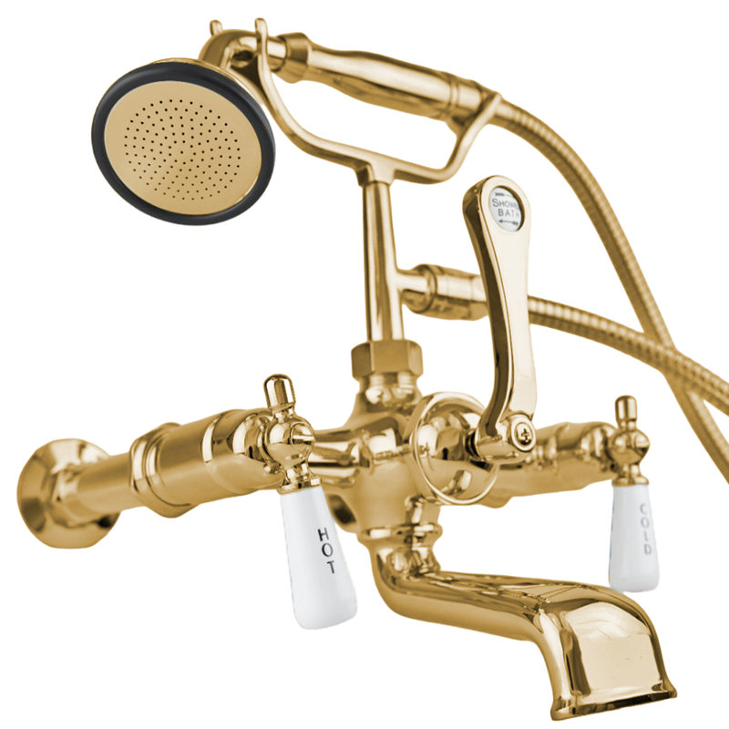 Robinet de lavabo mural pour téléphone avec douchette par Strom Living, Laiton satiné non laqué
