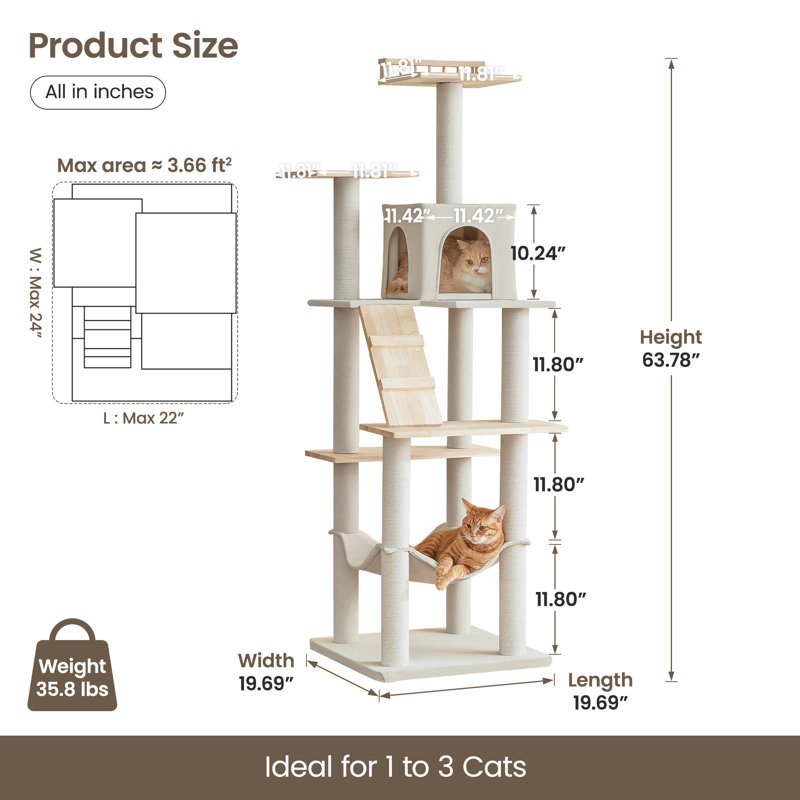 Arbre à chat 63,8 po H Derrelle, Beige