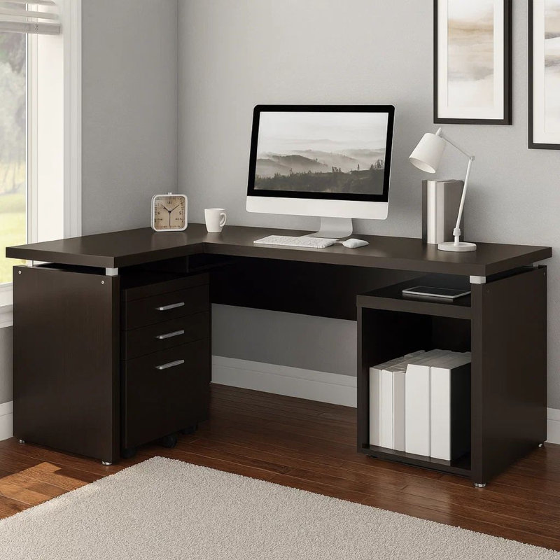 Ensemble de bureau d'ordinateur en L en bois massif 2 pièces Guillame