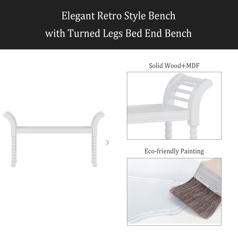 Banc élégant de style rétro avec pieds tournés, banc de bout de lit pour la décoration de la chambre à coucher ou du salon