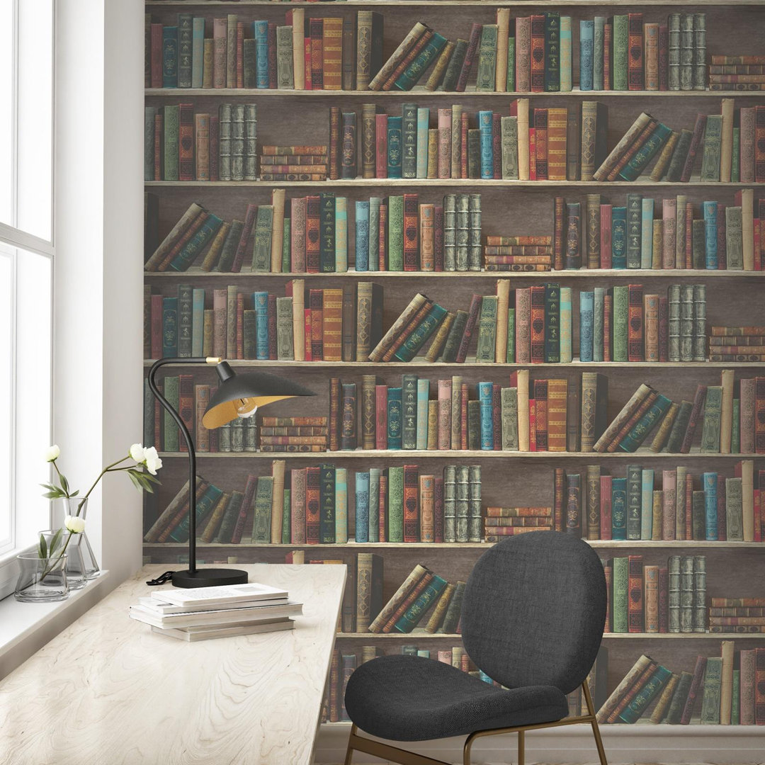Library Bookshelf Books Shelves Classic Realistic Bookcase Wallpaper Retro