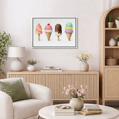 Ice Cream Cones Artwork Summer Treats Pictures Framed Canvas Giclee Print Wall Art