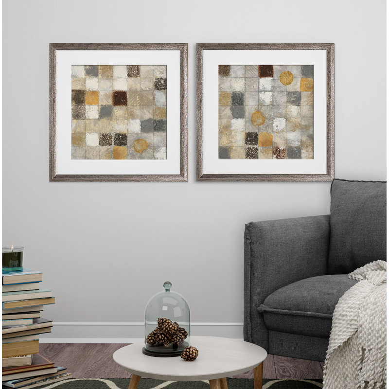 « métallique mosaïque », ensemble de 2 reproductions encadrées, Cadre brun