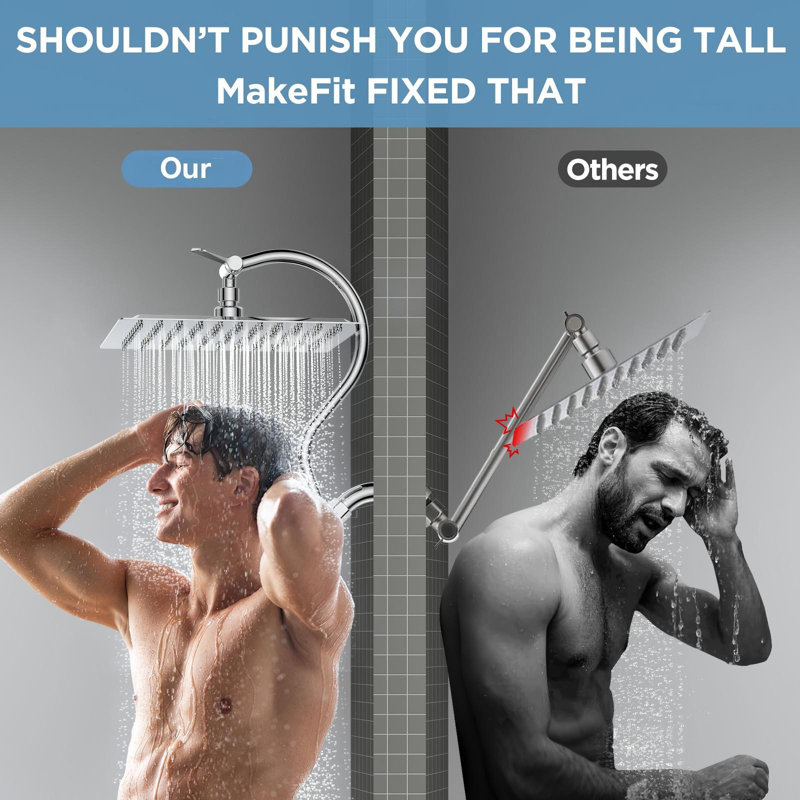 All Metal Dual Shower Heads Combo With Curved Extension Arm, Chrome