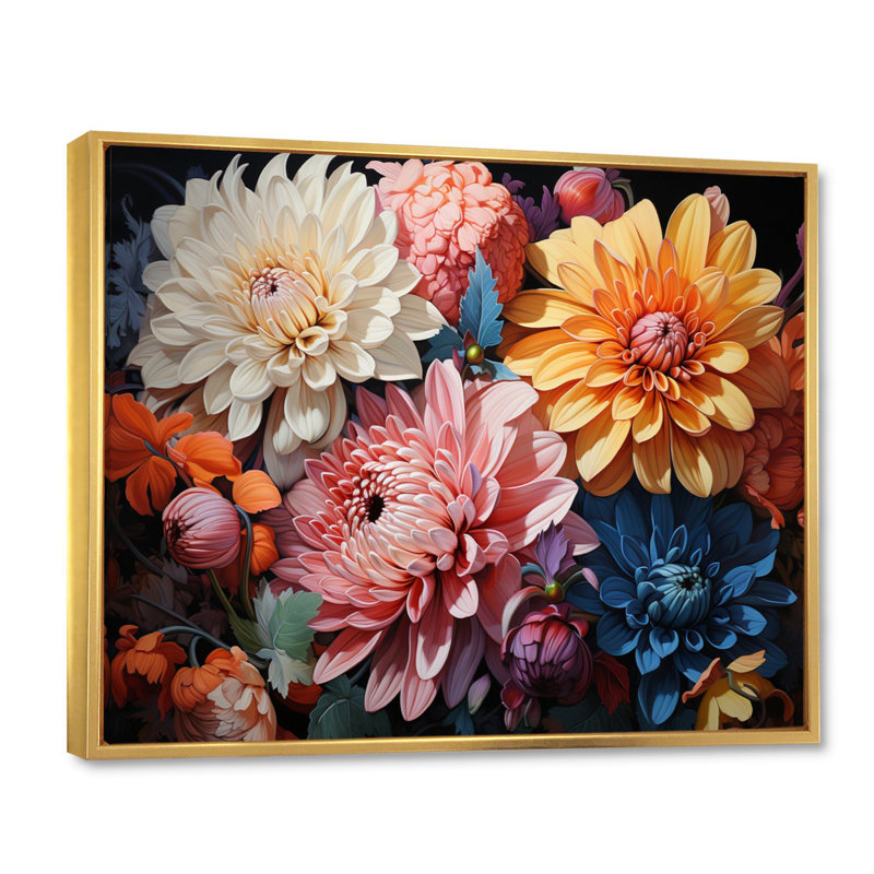 «Mums Mums In Bloom II», reproduction d'art sur toile, Cadre flottant doré, H 16 po x l 32 po x P 1 po