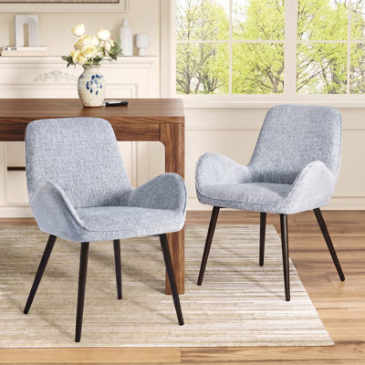 Chenille Upholstered Dining Side Chair with Metal Legs