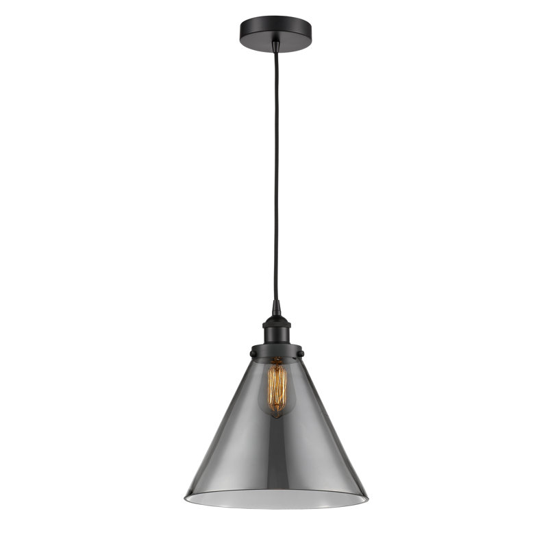 Mini-luminaire suspendu 1 lumière Cone, H 14,75 po x l 12 po x P 12 po, Gris, Noir mat